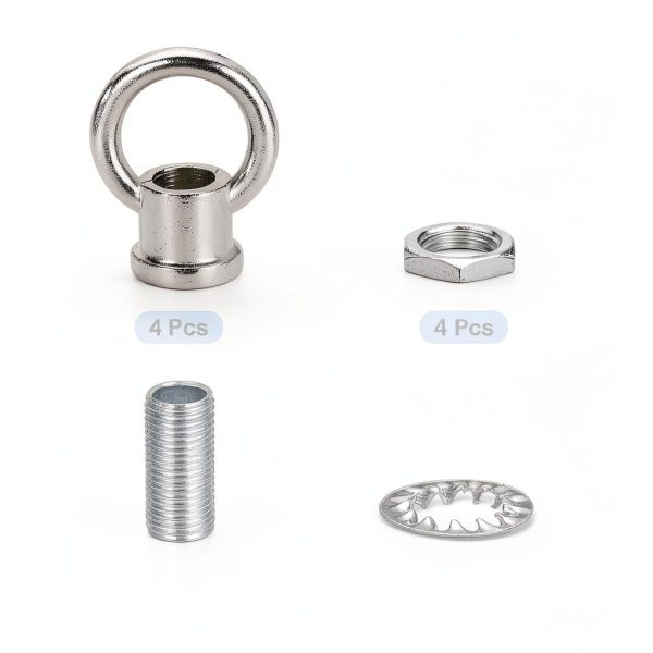 PATIKIL 18Lb Load Lamp Female Loop Holder, 4 Set Lifting Eye M10 Fine Thread Nut Hook Ring Shape Structural Support to Chandelier Lighting Fixture (Silver, 1.1 x 1.4 Inch)-2