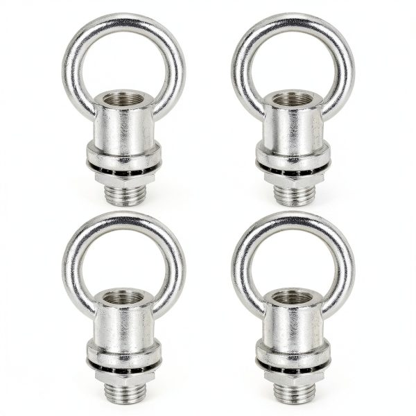 PATIKIL 18Lb Load Lamp Female Loop Holder, 4 Set Lifting Eye M10 Fine Thread Nut Hook Ring Shape Structural Support to Chandelier Lighting Fixture (Silver, 1.1 x 1.4 Inch)-0