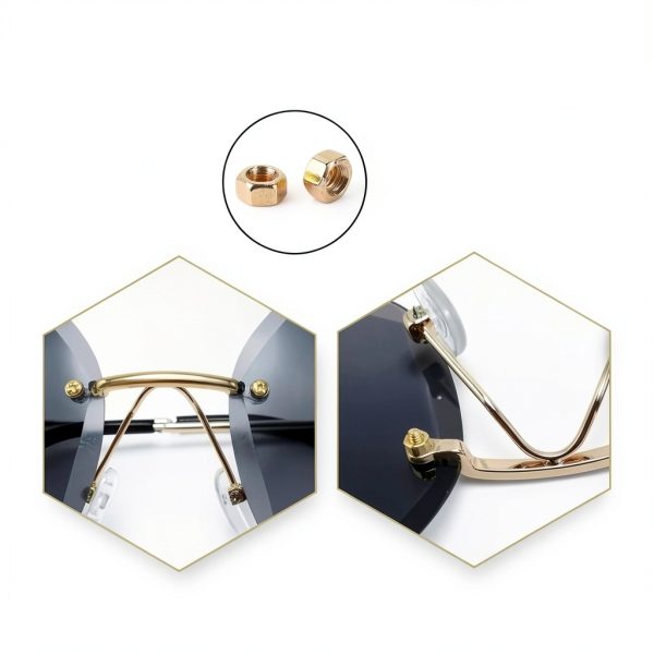 Gold Eyeglasses Hex Nuts 100 Pcs by Dhoptical Rimless Glasses Kit-4